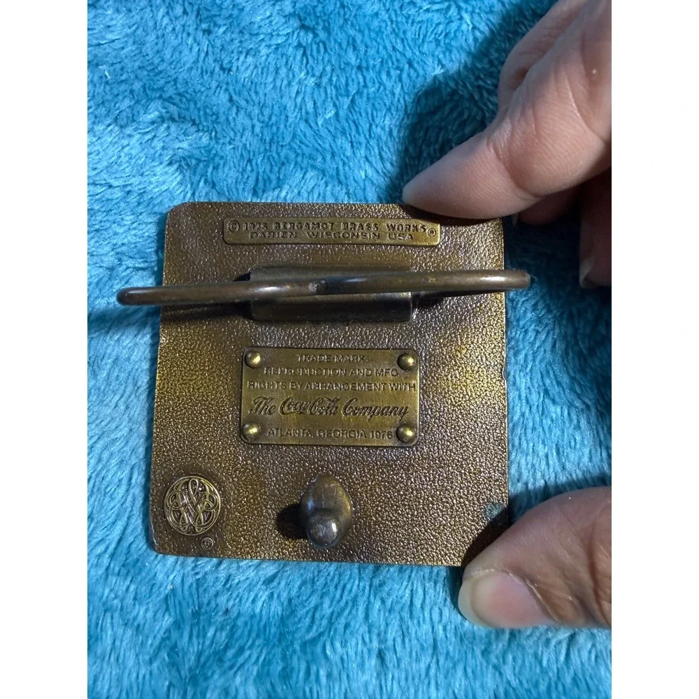 Vintage 1976 Coca-Cola Belt Buckle Bergamot Brass Work Enjoy Coke Red Enamel USA